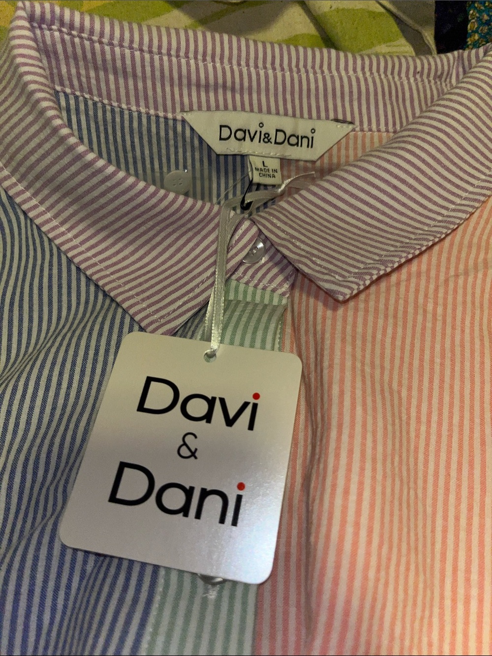 Davi and Dani Large Pastel Colorblock Button-Down Babydoll Dress - Picture 9 of 9